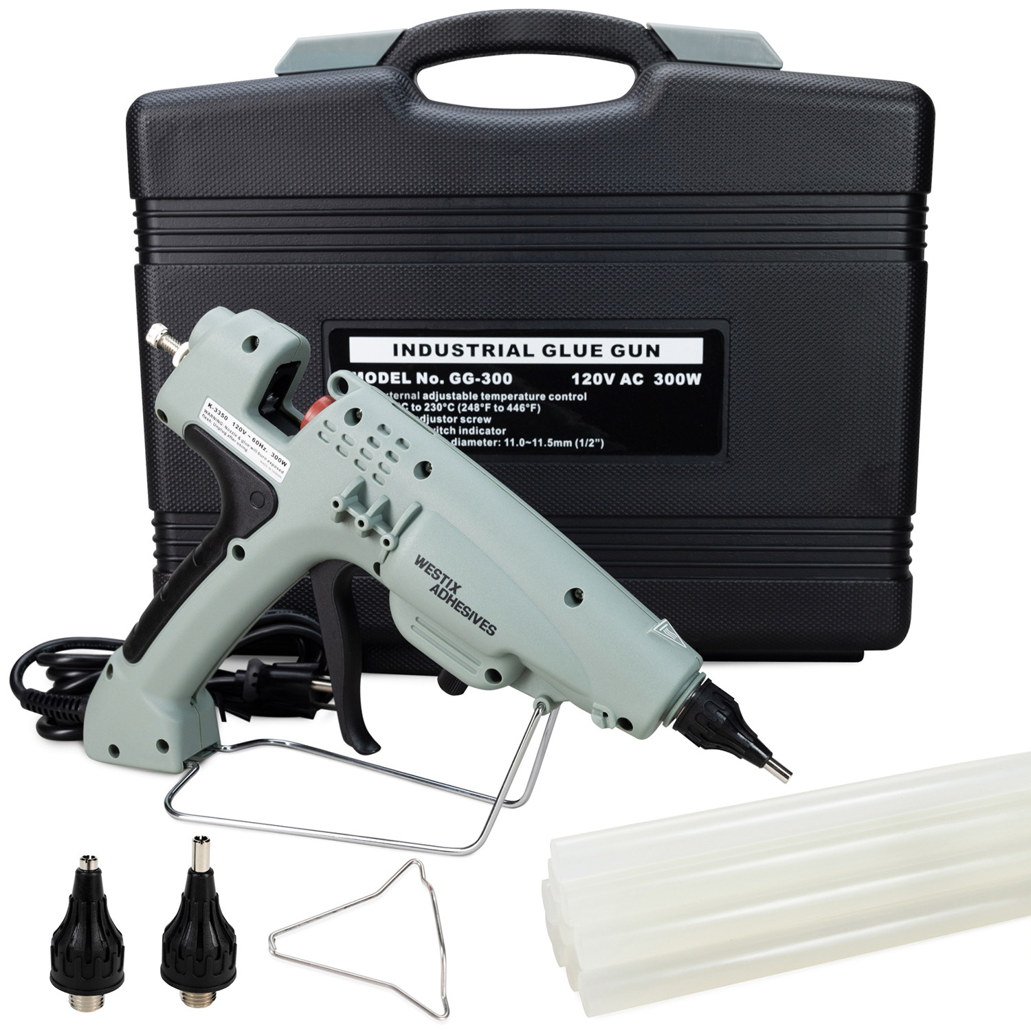 GG-300 Industrial 300W Hot Glue Gun with 10 pcs Glue Sticks, Extra Strong Glue